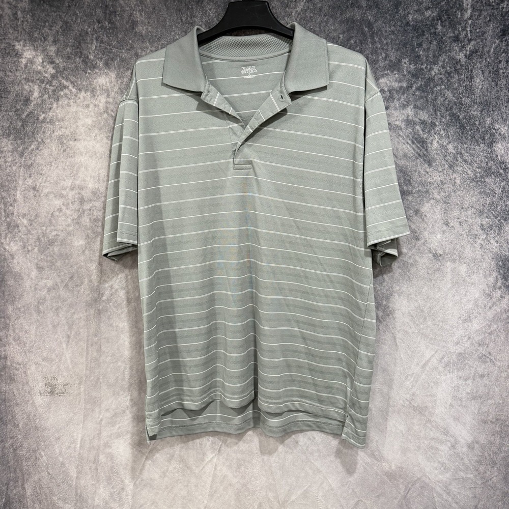 Falls Creek Men’s XL Gray White Striped Polo Shirt Short Sleeve Polyester